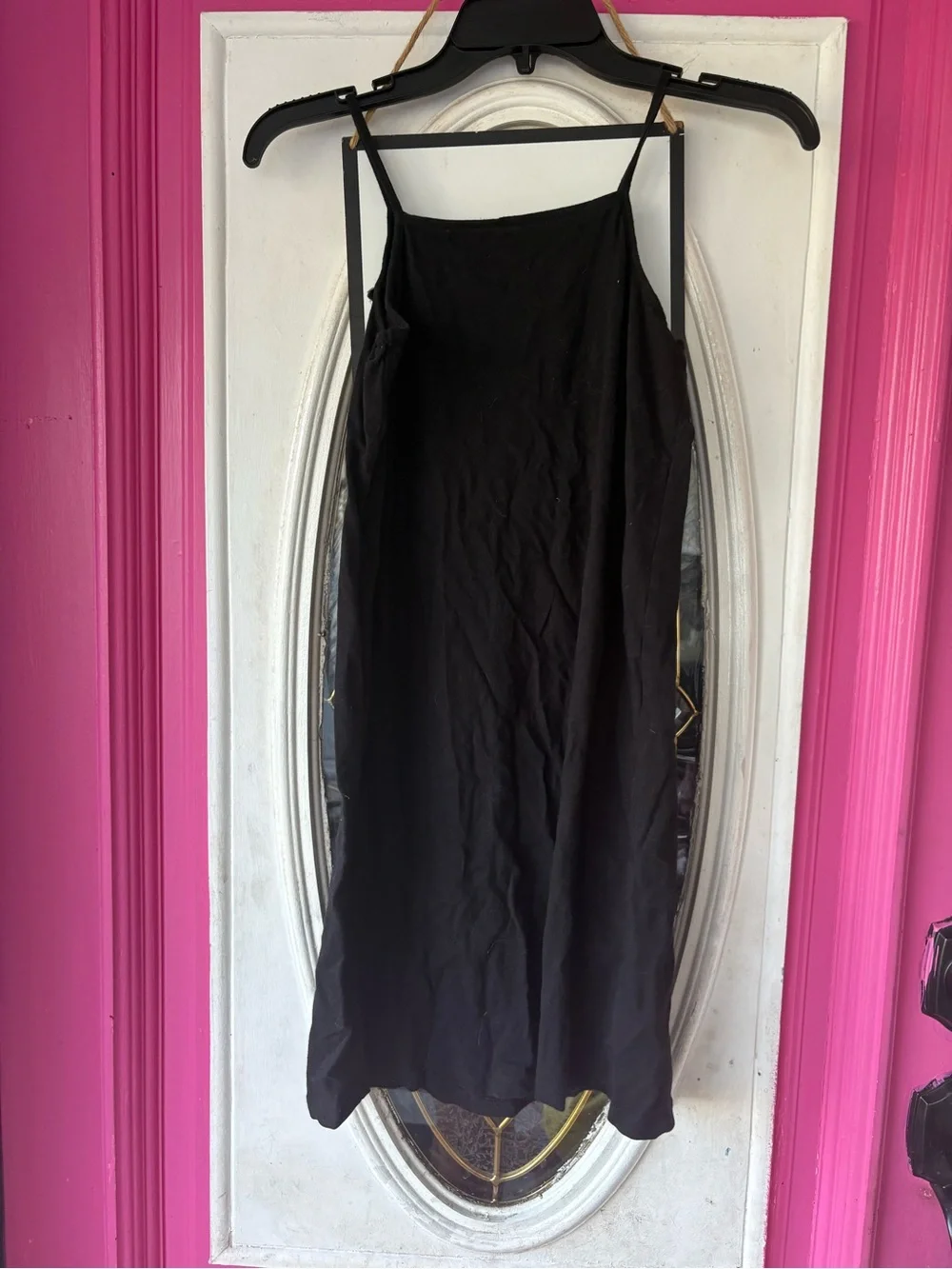 Old Navy Black Spaghetti Strap Dress with Pink Floral Trim
